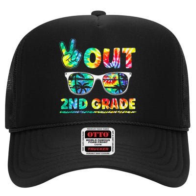 Last Day of School Peace Out 2nd Grade Teachers High Crown Mesh Back Trucker Hat