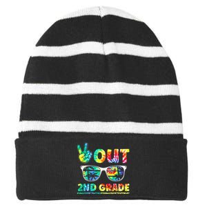 Last Day of School Peace Out 2nd Grade Teachers Striped Beanie with Solid Band