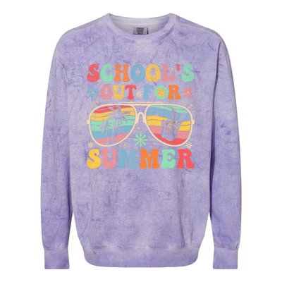 Last Day Of School Groovy SchoolS Out For Summer Teacher Colorblast Crewneck Sweatshirt