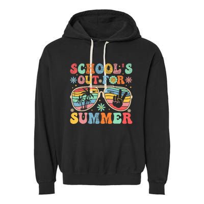 Last Day Of School Groovy SchoolS Out For Summer Teacher Garment-Dyed Fleece Hoodie