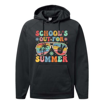 Last Day Of School Groovy SchoolS Out For Summer Teacher Performance Fleece Hoodie