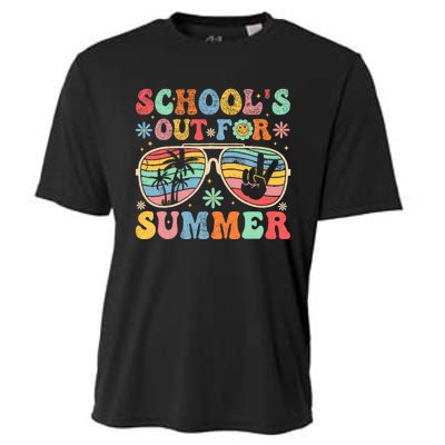 Last Day Of School Groovy SchoolS Out For Summer Teacher Cooling Performance Crew T-Shirt