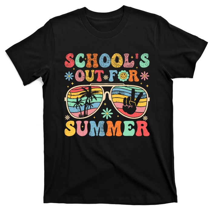 Last Day Of School Groovy SchoolS Out For Summer Teacher T-Shirt