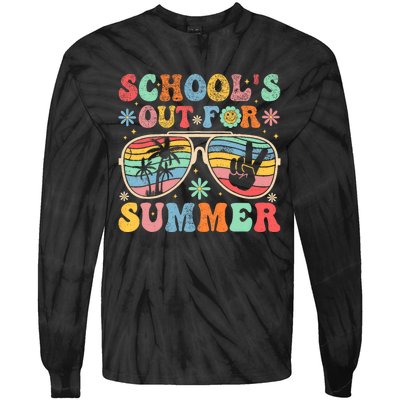 Last Day Of School Groovy SchoolS Out For Summer Teacher Tie-Dye Long Sleeve Shirt