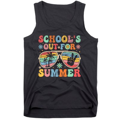 Last Day Of School Groovy SchoolS Out For Summer Teacher Tank Top