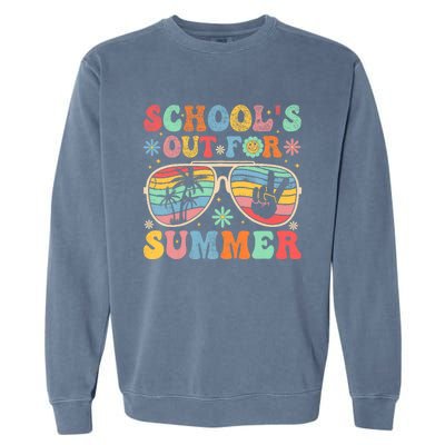 Last Day Of School Groovy SchoolS Out For Summer Teacher Garment-Dyed Sweatshirt