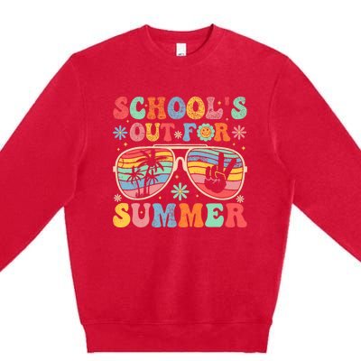 Last Day Of School Groovy SchoolS Out For Summer Teacher Premium Crewneck Sweatshirt