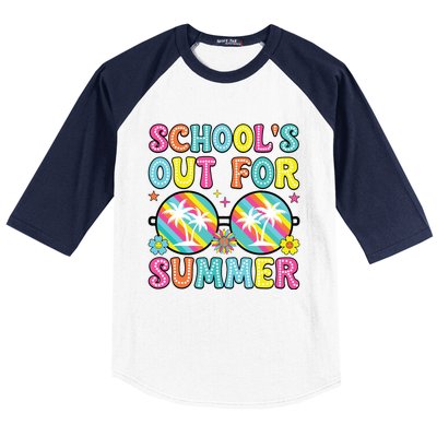 Last Day Of School Graduation Groovy Schools Out For Summer Baseball Sleeve Shirt