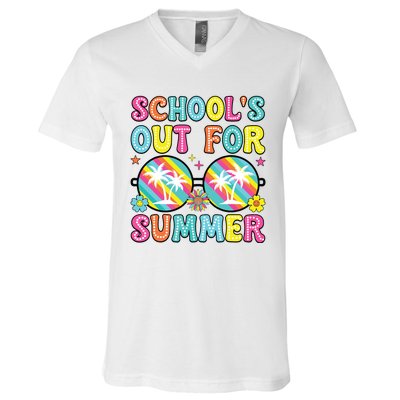 Last Day Of School Graduation Groovy Schools Out For Summer V-Neck T-Shirt