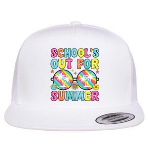 Last Day Of School Graduation Groovy Schools Out For Summer Flat Bill Trucker Hat