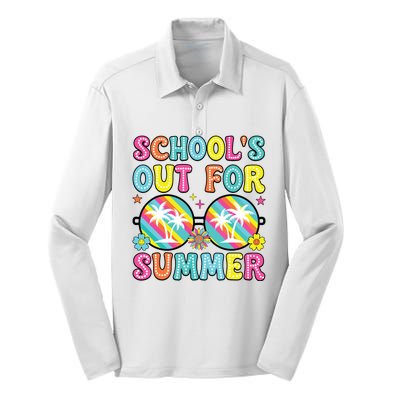 Last Day Of School Graduation Groovy Schools Out For Summer Silk Touch Performance Long Sleeve Polo