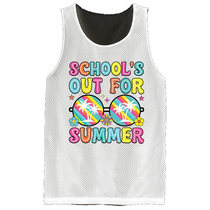 Last Day Of School Graduation Groovy Schools Out For Summer Mesh Reversible Basketball Jersey Tank