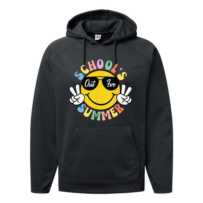 Last Day Of School Graduation Groovy Schools Out For Summer Performance Fleece Hoodie