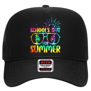 Last Day Of School Schools Out Summer Teacher Tie Dye High Crown Mesh Back Trucker Hat