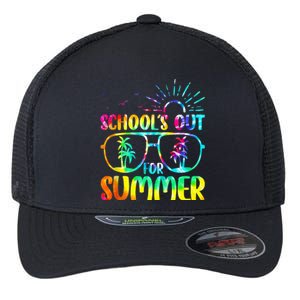 Last Day Of School Schools Out Summer Teacher Tie Dye Flexfit Unipanel Trucker Cap