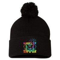 Last Day Of School Schools Out Summer Teacher Tie Dye Pom Pom 12in Knit Beanie