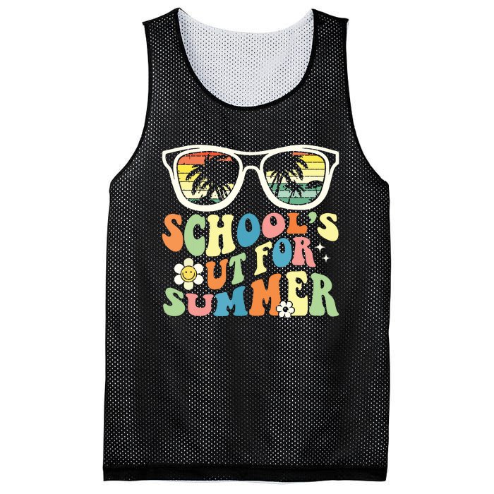 Last Day Of School Graduation Groovy Schools Out For Summer Mesh Reversible Basketball Jersey Tank