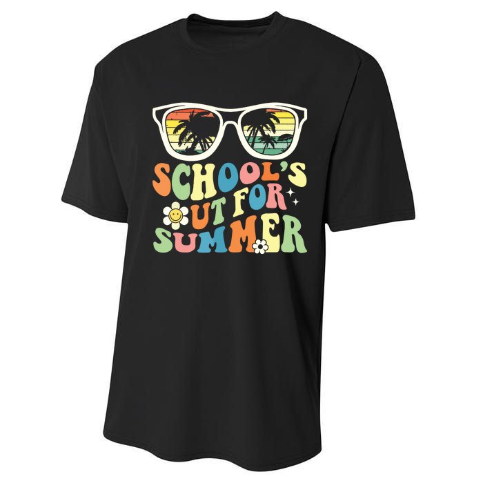 Last Day Of School Graduation Groovy Schools Out For Summer Performance Sprint T-Shirt