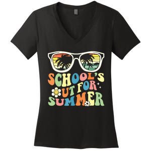 Last Day Of School Graduation Groovy Schools Out For Summer Women's V-Neck T-Shirt