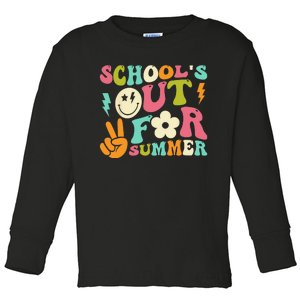 Last Day Of School Groovy Schools Out For Summer Teacher Toddler Long Sleeve Shirt