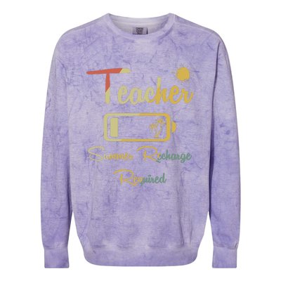 Last Day Of School Vintage Teacher Summer Recharge Required Colorblast Crewneck Sweatshirt