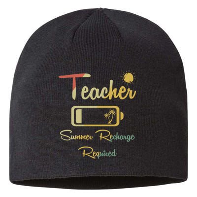 Last Day Of School Vintage Teacher Summer Recharge Required Sustainable Beanie