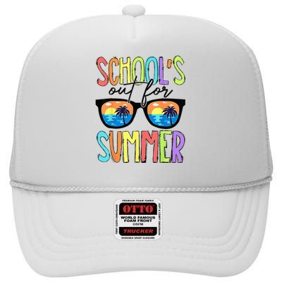 Last Day Of School Schools Out For Summer Teacher Vintage High Crown Mesh Back Trucker Hat