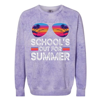 Last Day Of School Retro Schools Out For Summer Teacher Colorblast Crewneck Sweatshirt