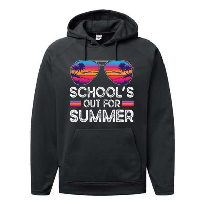 Last Day Of School Retro Schools Out For Summer Teacher Performance Fleece Hoodie