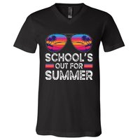 Last Day Of School Retro Schools Out For Summer Teacher V-Neck T-Shirt