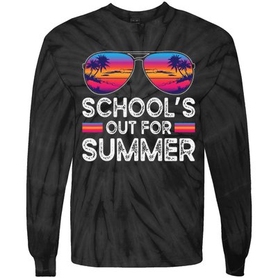 Last Day Of School Retro Schools Out For Summer Teacher Tie-Dye Long Sleeve Shirt