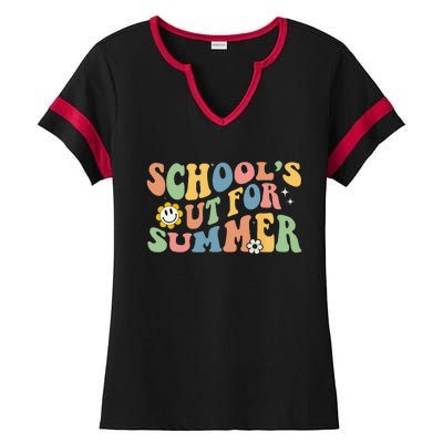 Last Day Of School Schools Out For Summer Teacher Ladies Halftime Notch Neck Tee