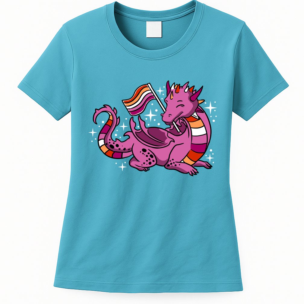 Lesbian Dragon Orange Pink Lesbian Pride Cute Gift Womens T-Shirt
