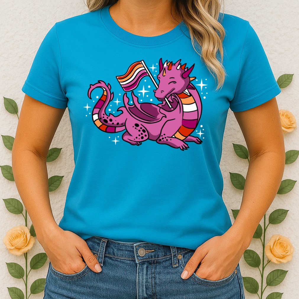 Lesbian Dragon Orange Pink Lesbian Pride Cute Gift Womens T-Shirt