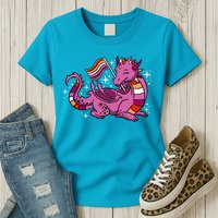 Lesbian Dragon Orange Pink Lesbian Pride Cute Gift Womens T-Shirt