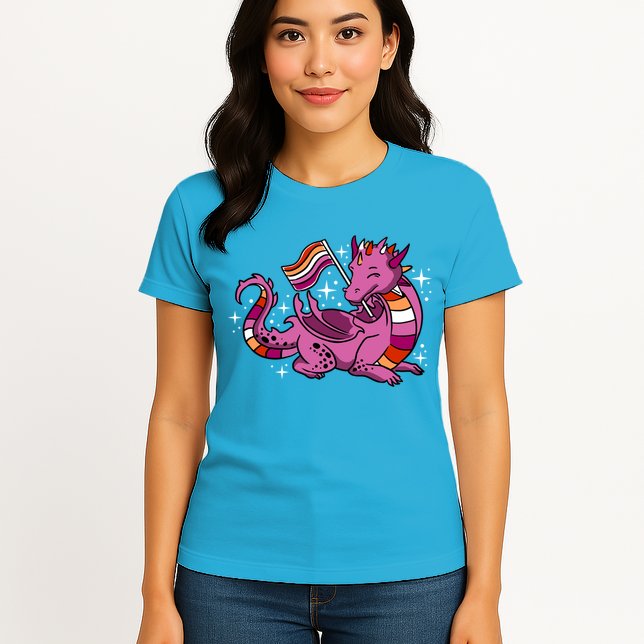 Lesbian Dragon Orange Pink Lesbian Pride Cute Gift Womens T-Shirt