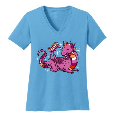 Lesbian Dragon Orange Pink Lesbian Pride Cute Gift Women's V-Neck T-Shirt