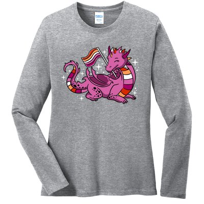 Lesbian Dragon Orange Pink Lesbian Pride Cute Gift Ladies Long Sleeve Shirt