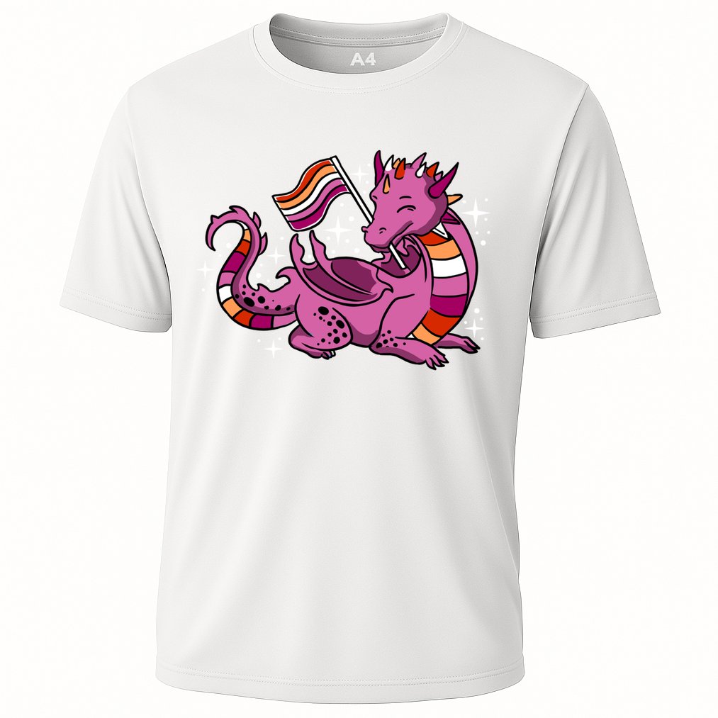 Lesbian Dragon Orange Pink Lesbian Pride Cute Gift Cooling Performance Crew T-Shirt