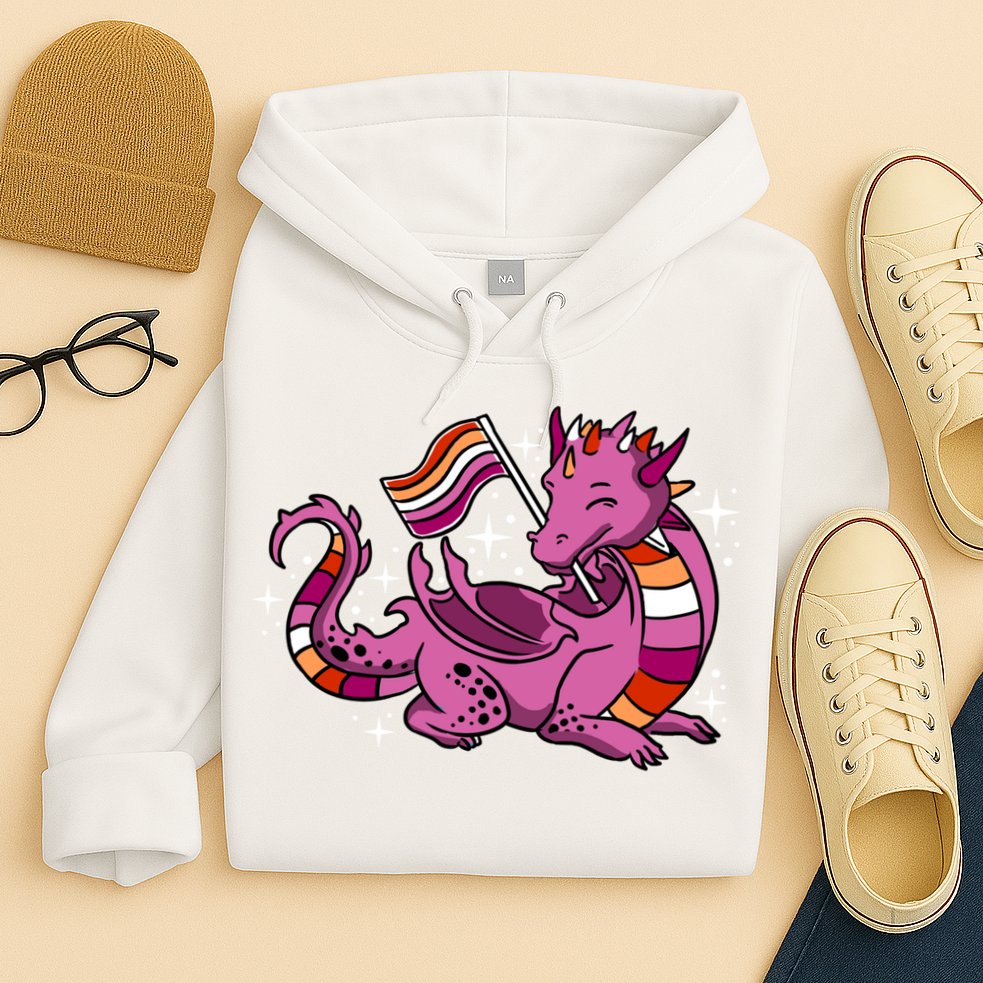Lesbian Dragon Orange Pink Lesbian Pride Cute Gift Hoodie