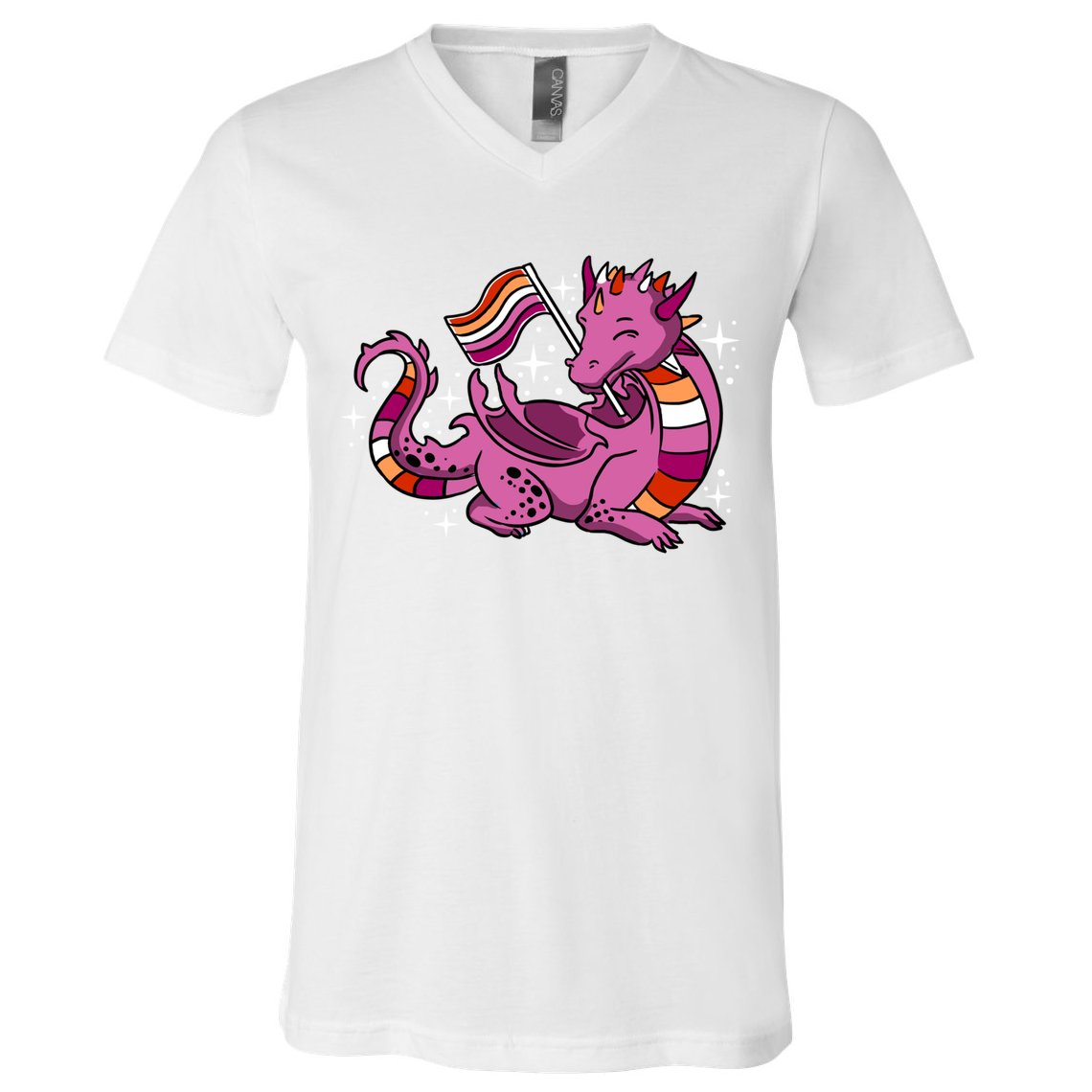 Lesbian Dragon Orange Pink Lesbian Pride Cute Gift V-Neck T-Shirt