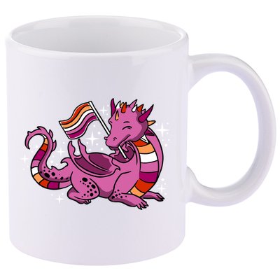 Lesbian Dragon Orange Pink Lesbian Pride Cute Gift 11oz C Handle Ceramic Mug