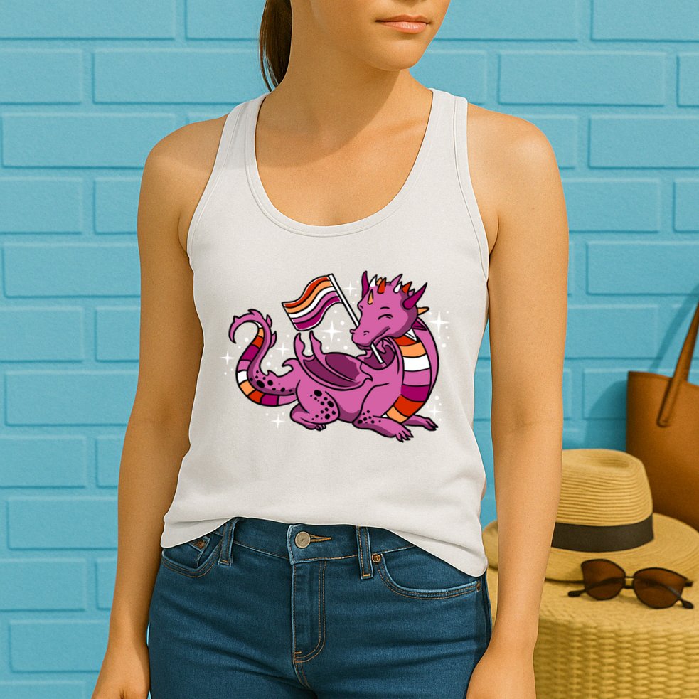 Lesbian Dragon Orange Pink Lesbian Pride Cute Gift Womens Tank Top