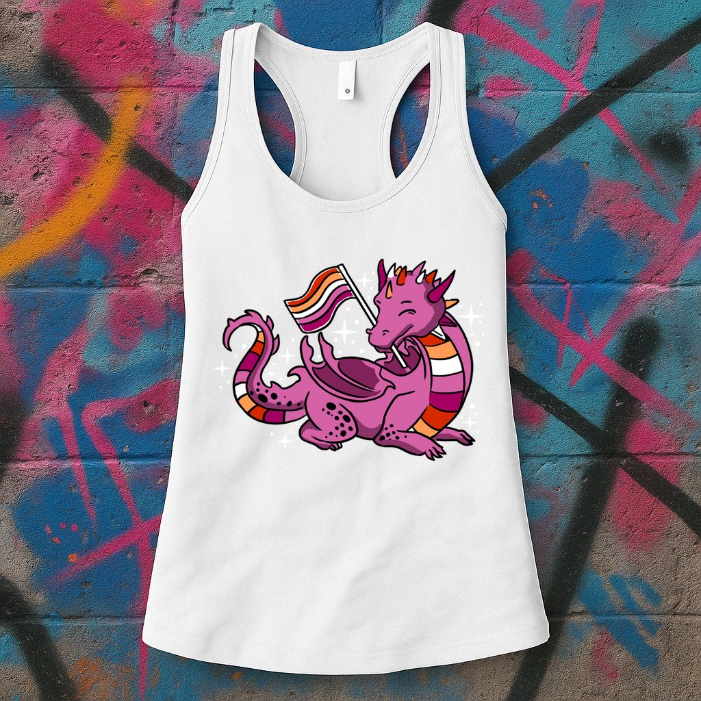 Lesbian Dragon Orange Pink Lesbian Pride Cute Gift Womens Tank Top