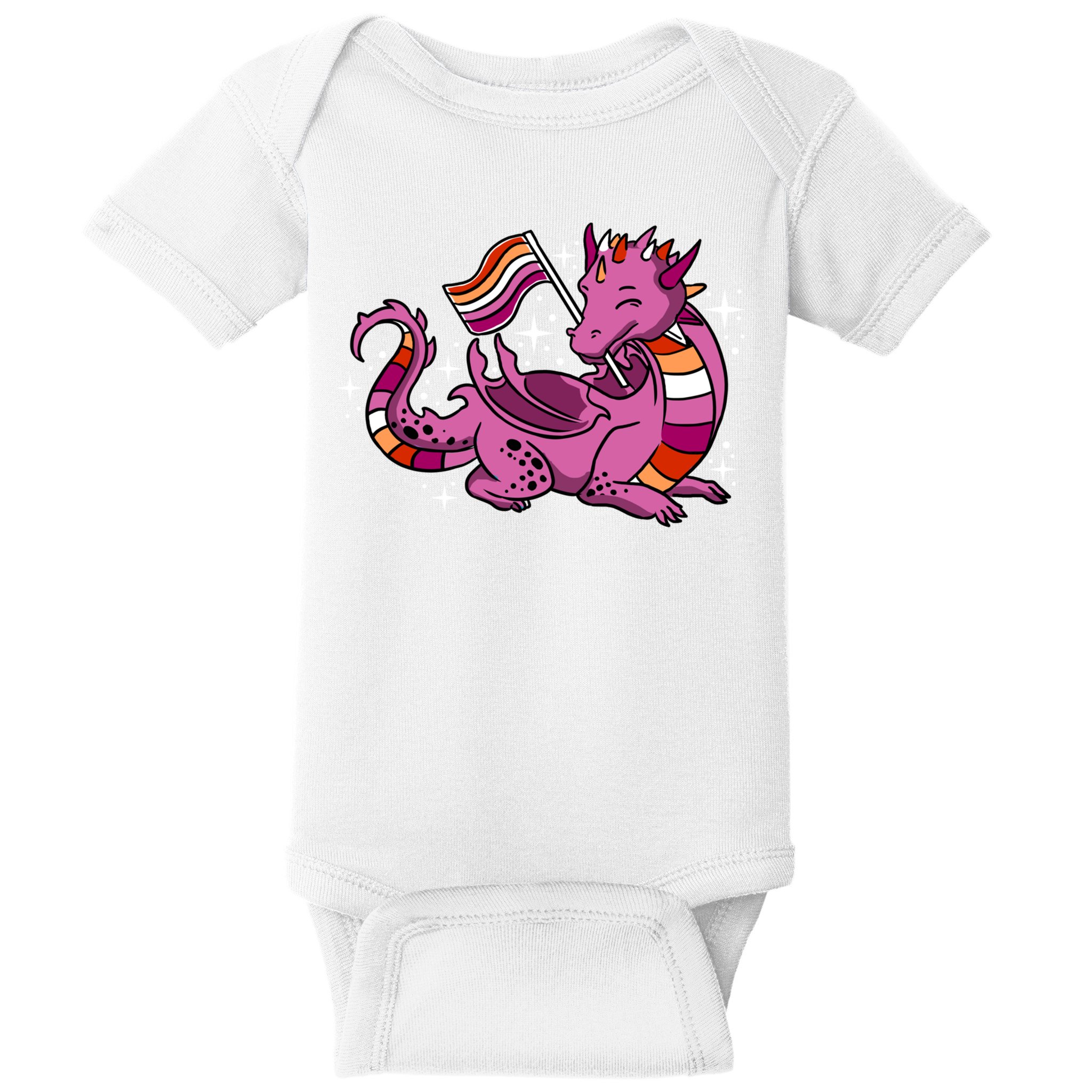 Lesbian Dragon Orange Pink Lesbian Pride Cute Gift Baby Bodysuit