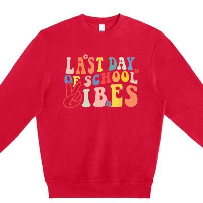 Last Day Of School Vibes Retro Vintage Teacher Graduation Premium Crewneck Sweatshirt