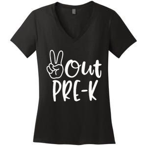 Last Day Of School Peace Out PreSchool Pre K Teacher Kids Women's V-Neck T-Shirt