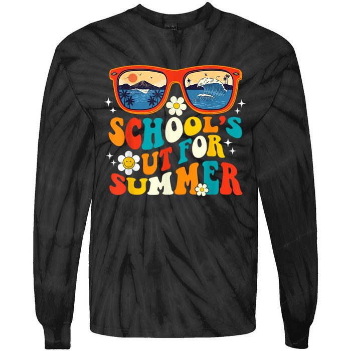 Last Day Of School Graduation Groovy Schools Out For Summer Tie-Dye Long Sleeve Shirt