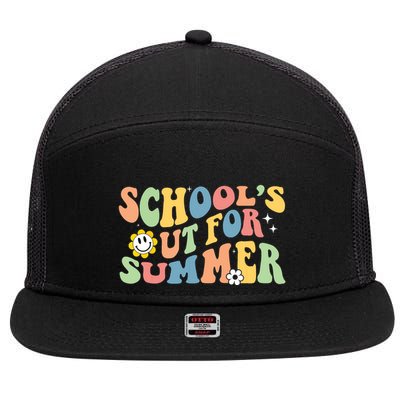 Last Day Of School Schools Out For Summer Teacher 7 Panel Mesh Trucker Snapback Hat