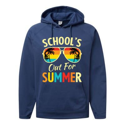 Last Day Of School Retro Schools Out For Summer Teacher Performance Fleece Hoodie